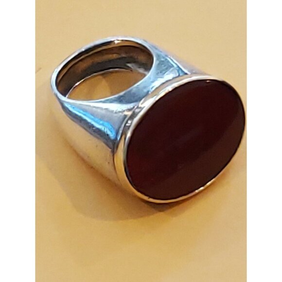 Vintage Mid Century Sterling & 14 Yellow Gold Carnelian Ring Size 7.5 - Picture 1 of 5